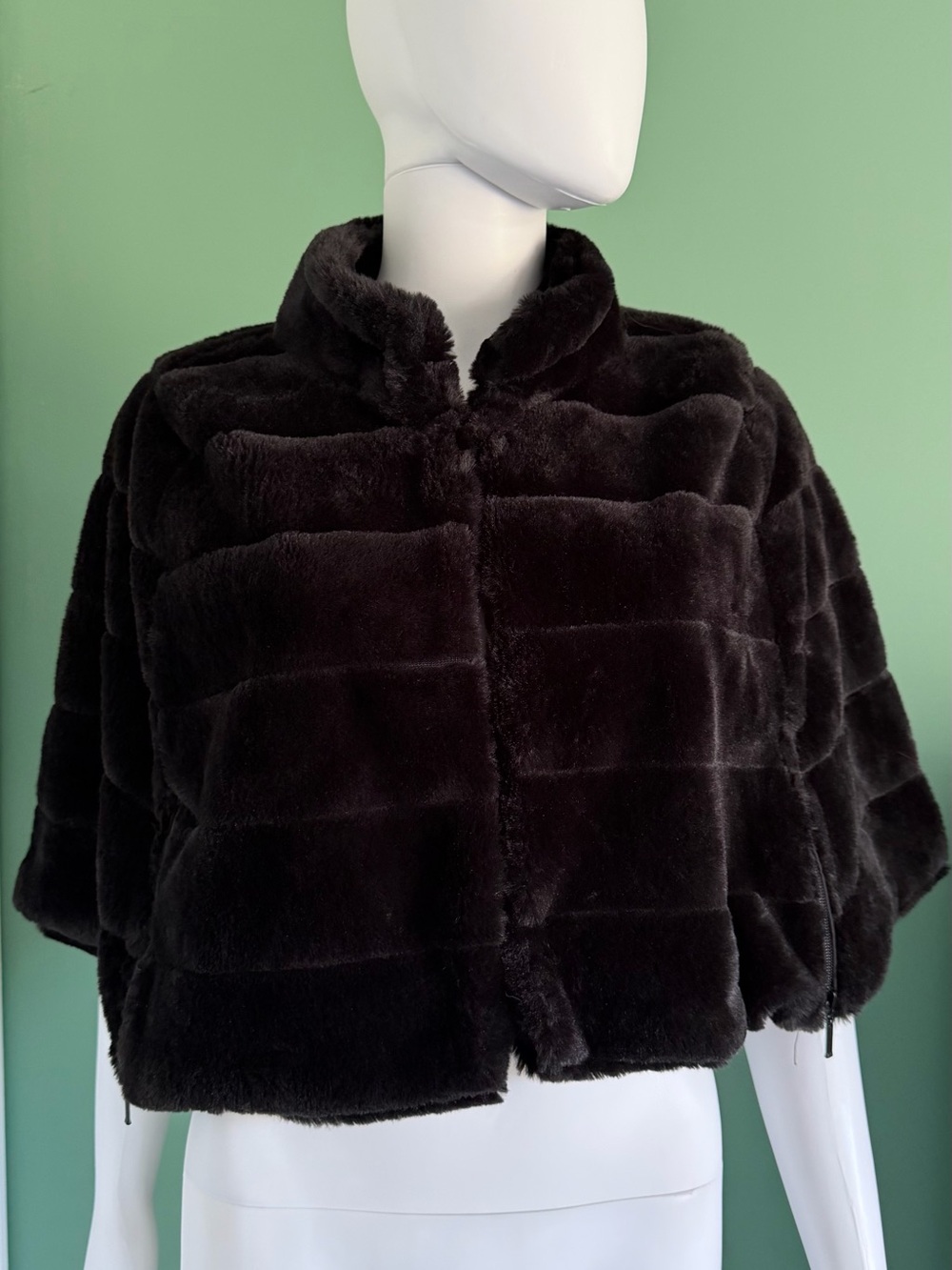 BCBGeneration Short Black Faux Fur Cape Jacket